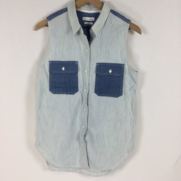 Rag & Bone Sleeveless Chambray Utility Vest Top - Picture 1 of 5